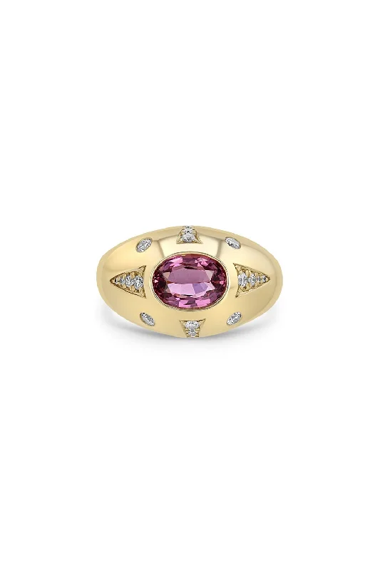 Rings with bold ruby stones for drama -Pink Sapphire Diamond Signet Ring