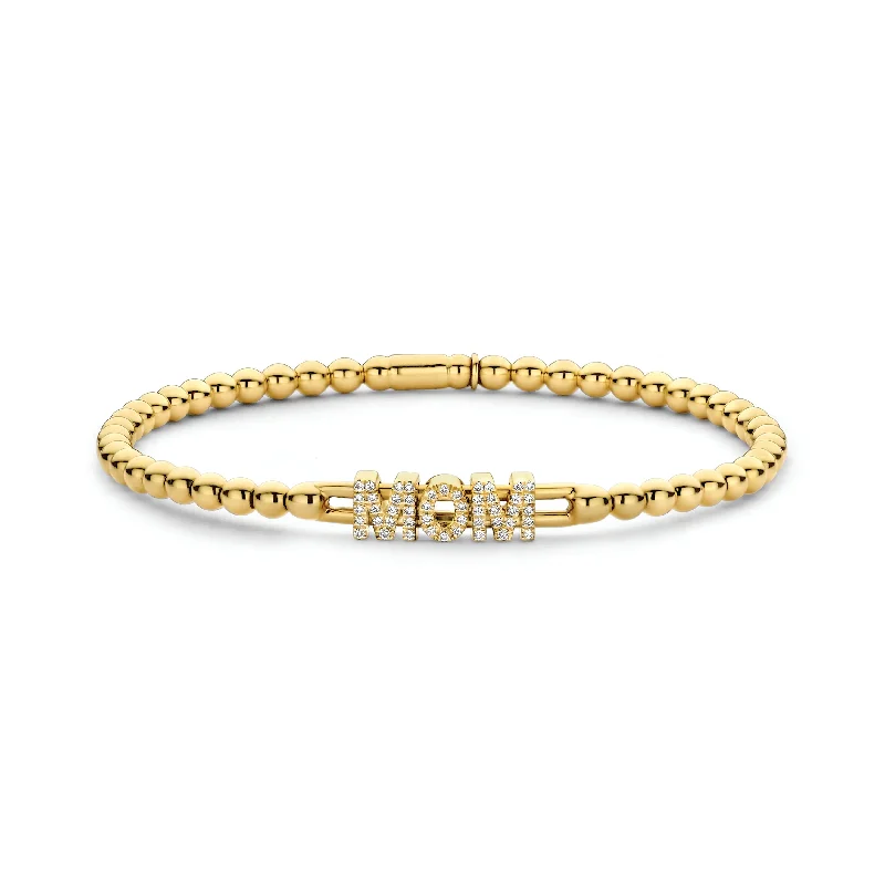 Best bangle bracelets with enamel floral patterns for a delicate and feminine touch-0.15ctw, 18K Yellow Gold MOM Tresore Stretch Bracelet