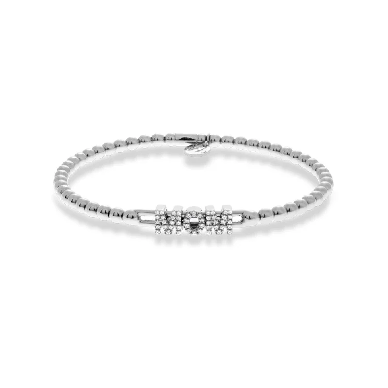 Stackable bangle bracelets with customizable charms for a personalized collection-0.15ctw, 18K White Gold MOM Tresore Stretch Bracelet