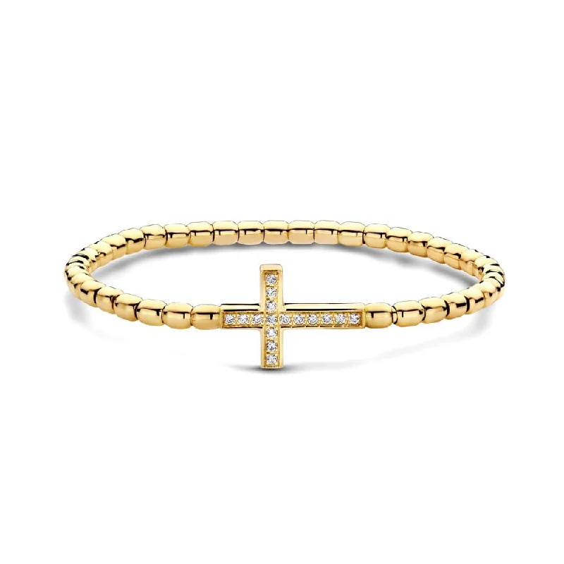 Best bangle bracelets with gold-plated finishes for an affordable luxury option-0.21ctw, 18K Yellow Gold Cross Tresore Stretch Bracelet