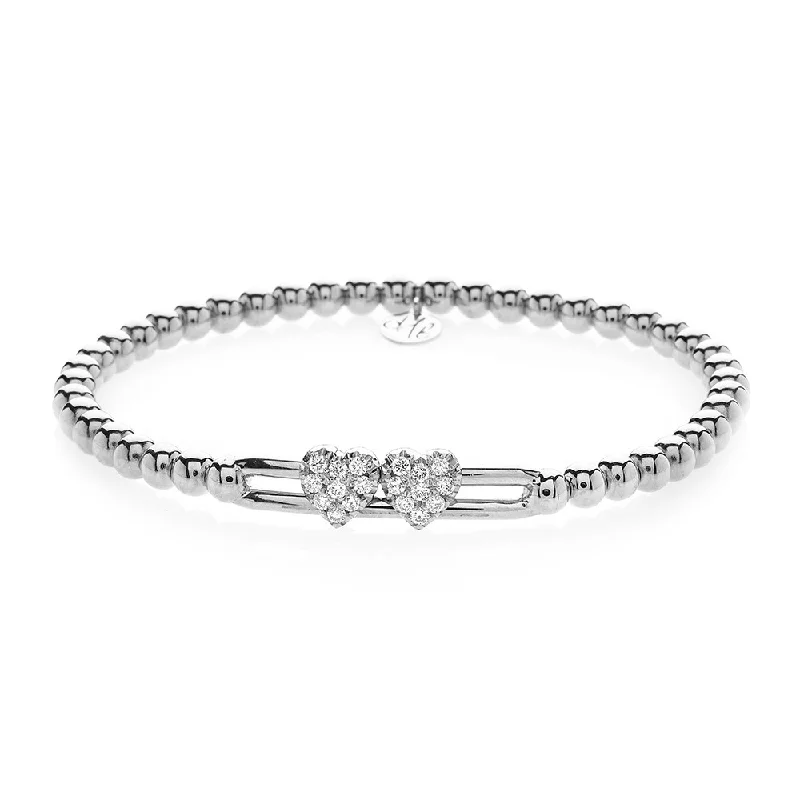 Vintage-inspired bangle bracelets with etched detailing for a timeless, antique look-0.31ctw, 18K White Gold Heart Tresore Stretch Bracelet