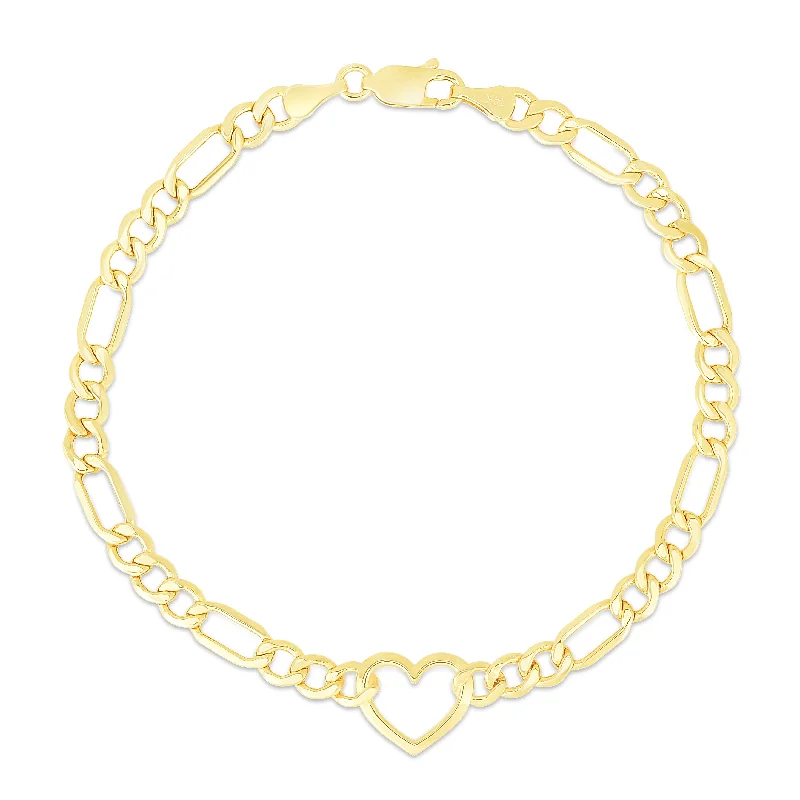 Classic bangle bracelets with pearl embellishments for a feminine and classic touch-10K Heart Figaro Chain Bracelet