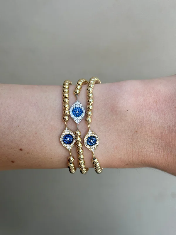 Best silver bangle bracelets with intricate detailing for a timeless and sophisticated style-14K Evil Eye Beaded Bracelet