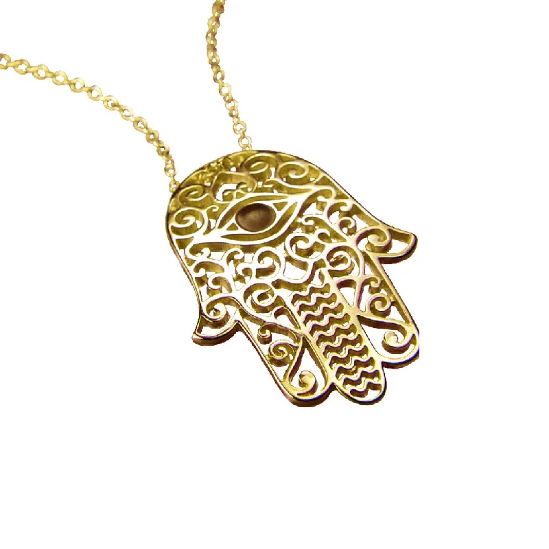 Best necklaces and pendants with emerald gemstones for a rich, sophisticated design-14K Gold Hamsa Necklace