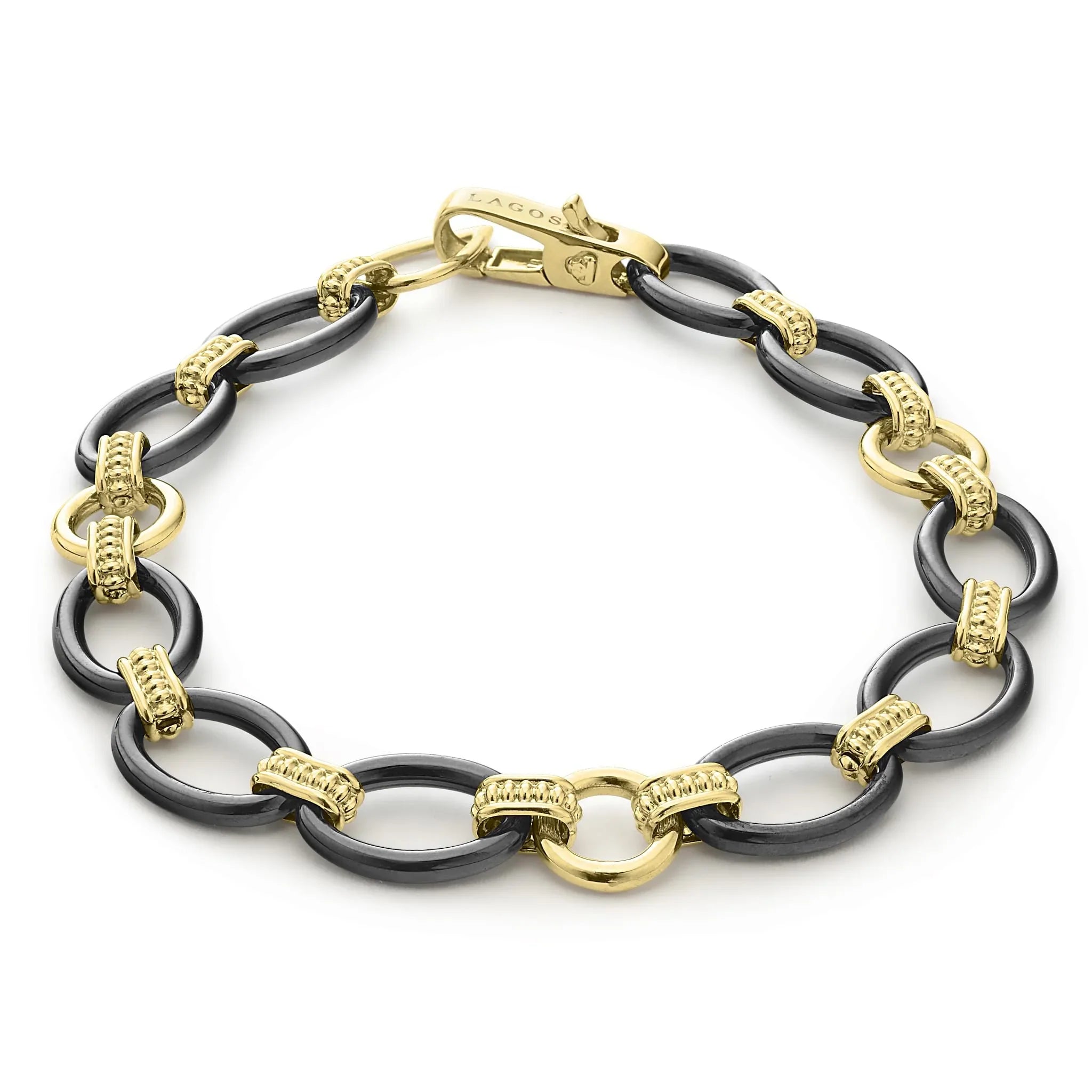 Best bangle bracelets with adjustable sizes for a comfortable and perfect fit-18K Gold and Black Ceramic Link Bracelet