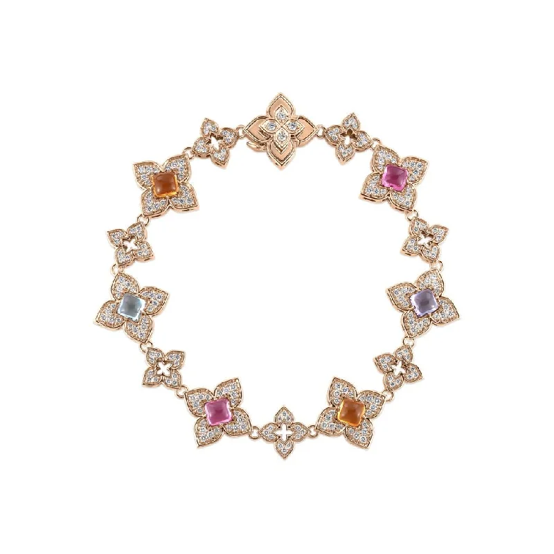 Best bangle bracelets with nature-inspired designs like leaves and flowers-18k Rose Gold Venetian Princess Mixed Stones Flower Bracelet