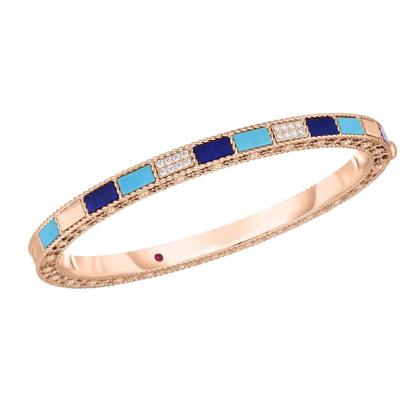 Best bangle bracelets with gemstone clusters for a bold and colorful statement piece-Art Deco Bangle in Lapis, Turquoise, & Diamond