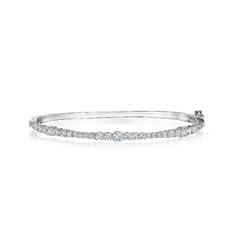 Best bangle bracelets with intricate filigree patterns for an elegant and detailed finish-Thin Prong-Set Wave Bangle