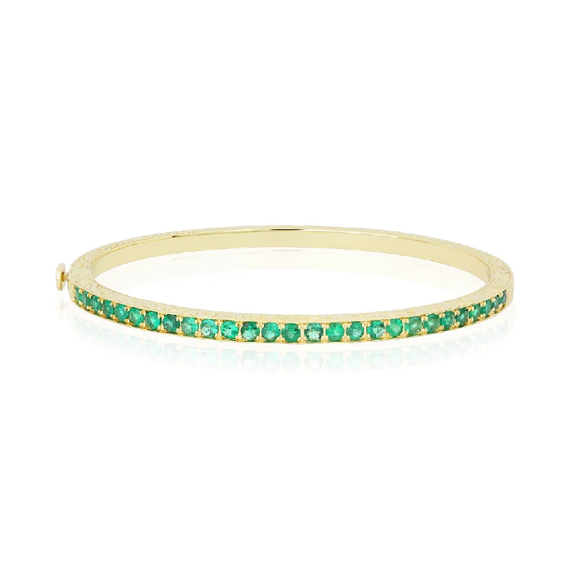 Elegant bangle bracelets with diamond-cut designs for added sparkle and elegance-18k Yellow Gold Round Emerald Bangle