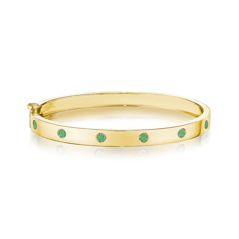 Bangle bracelets with polished marble inlays for a chic and trendy appearance-18k Yellow Gold Round Emerald Deco Bangle