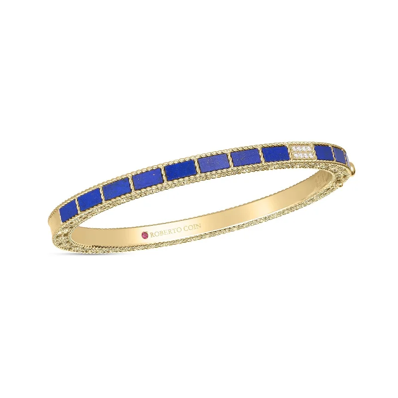 Best bangle bracelets with engraved birthstones for a personalized, meaningful gift-Mosaic Diamond Accent & Lapis Lazuli Bangle