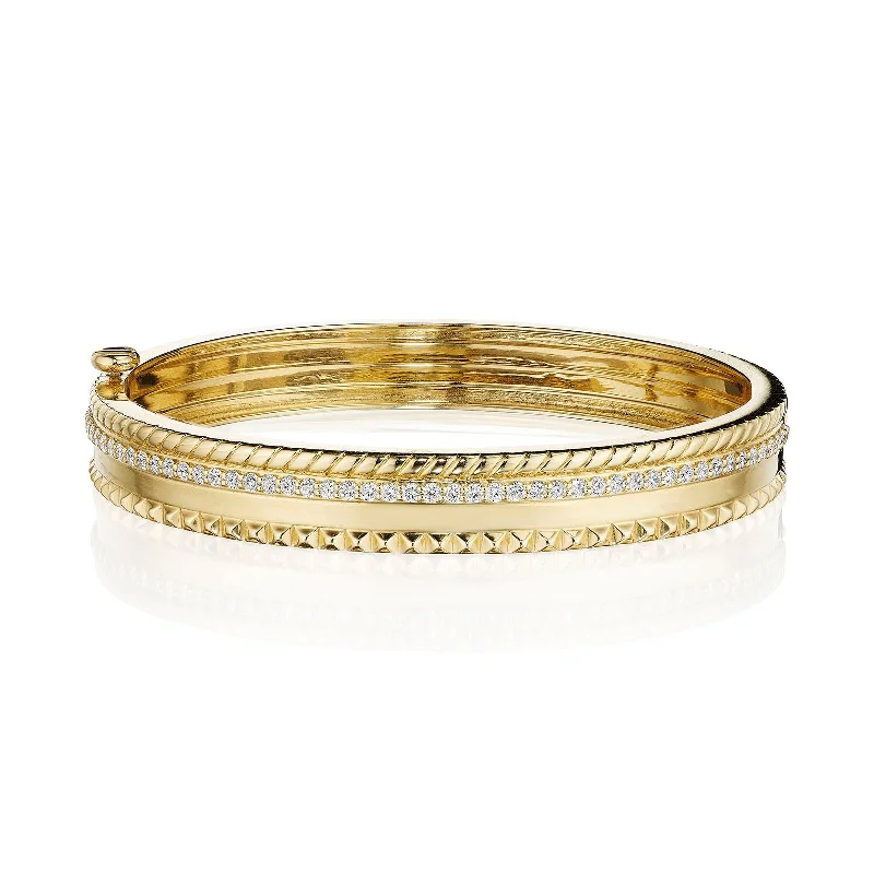 Simple gold bangle bracelets with smooth finishes for a classic and elegant style-4-Row Stack Bangle with Diamonds