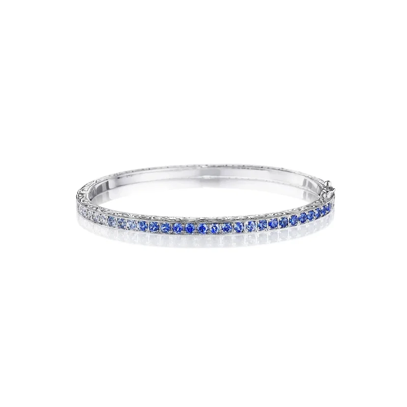 Best bangle bracelets with smooth sterling silver for a polished, refined finish-18k White Gold Blue Sapphire Bangle