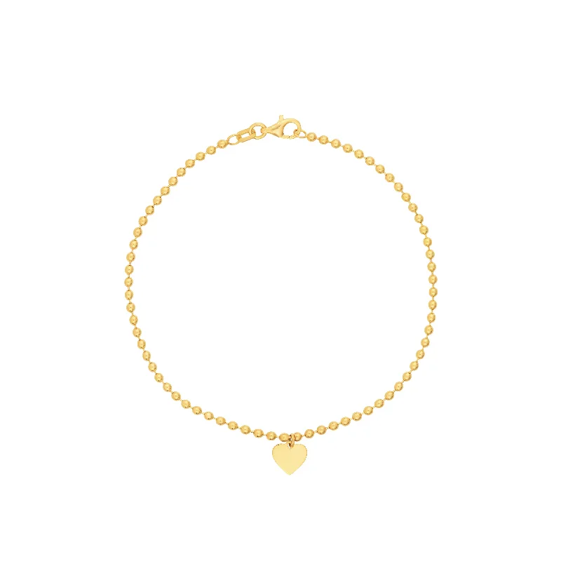 Best bangle bracelets with minimalist geometric designs for a contemporary, edgy look-2.0mm Beaded Chain with Dangle Heart Bracelet