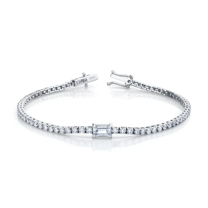 Stylish bangle bracelets with gemstone accents for a chic and modern look-3.27ctw Straight Line Diamond Bracelet with Center Stone