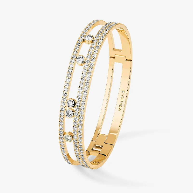 Stacked bangle bracelets with alternating textures for a dynamic, trendy look-4.69ctw Yellow Gold Diamond Large Pavé Bangle