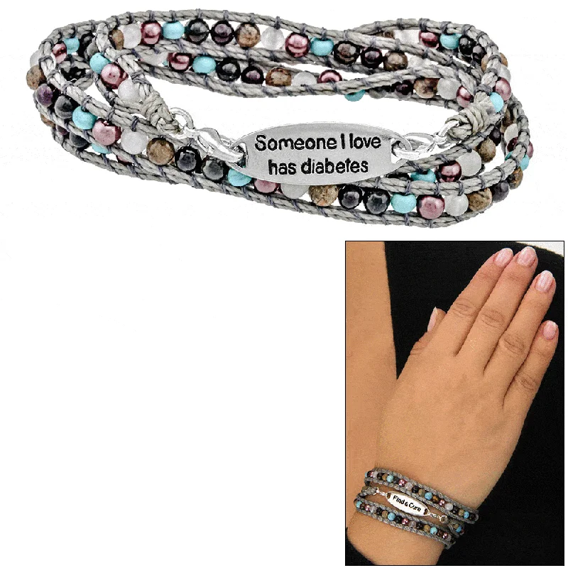 Customizable bangle bracelets with initials for a personalized, meaningful gift-Wakami Someone I Love Has Diabetes Beaded Wrap Bracelet