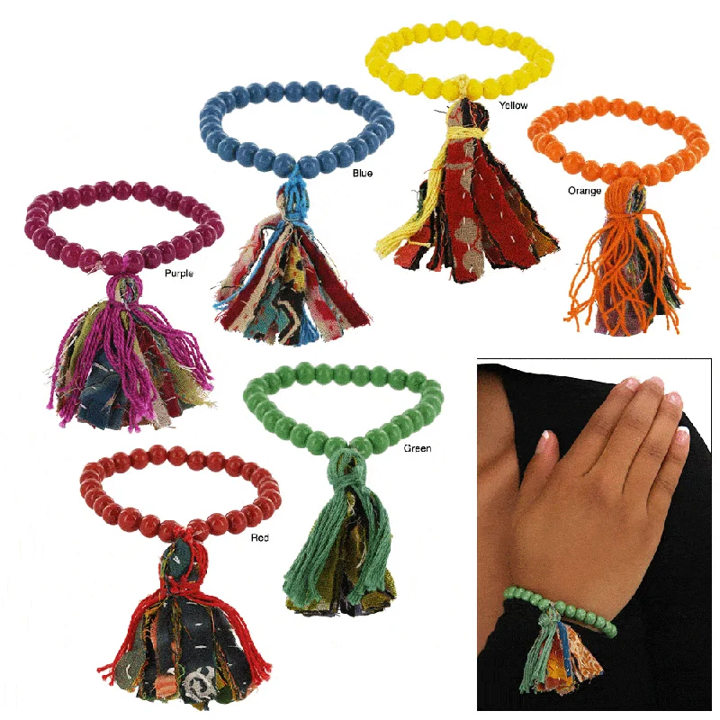 Wide bangle bracelets with bright gemstone accents for a bold, vibrant style-Kantha Tassel Bracelet