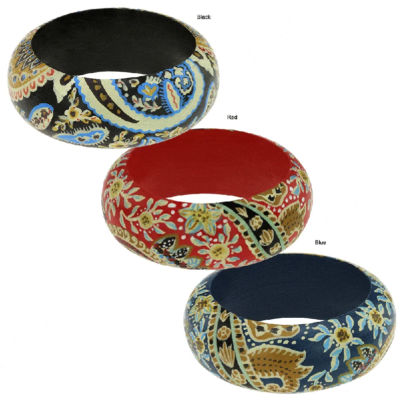 Stylish bangle bracelets with gemstone accents for a chic and modern look-Painted Paisley Bangle