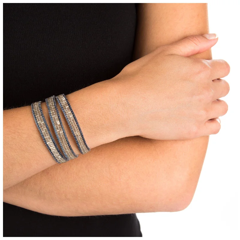 Sleek bangle bracelets with black enamel for a sophisticated and modern look-Sasa Shine On 3x Wrap Bracelet