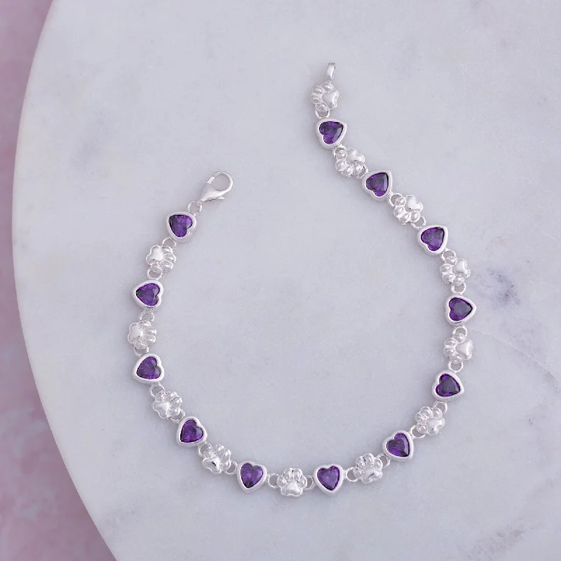 Best bangle bracelets with enamel detailing for a colorful and unique design-Amethyst Hearts & Paws Sterling Bracelet