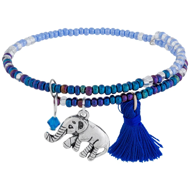 Wide bangle bracelets with modern geometric patterns for a bold fashion statement-Fair Trade Beaded Blue Elephant Adjustable Bracelet!