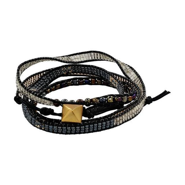 Best bangle bracelets with heart-shaped charms for a romantic and sweet touch-Moraa Onyx 4x Wrap Bracelet