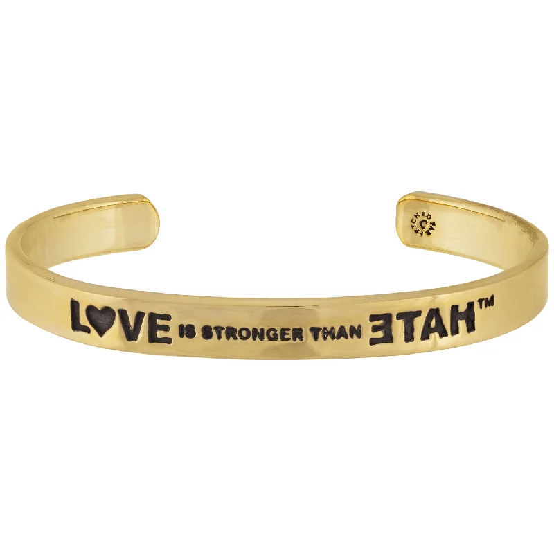 Best bangle bracelets with braided designs for a textured and sophisticated look-Love Is Stronger Than Hate Brass Cuff Bracelet