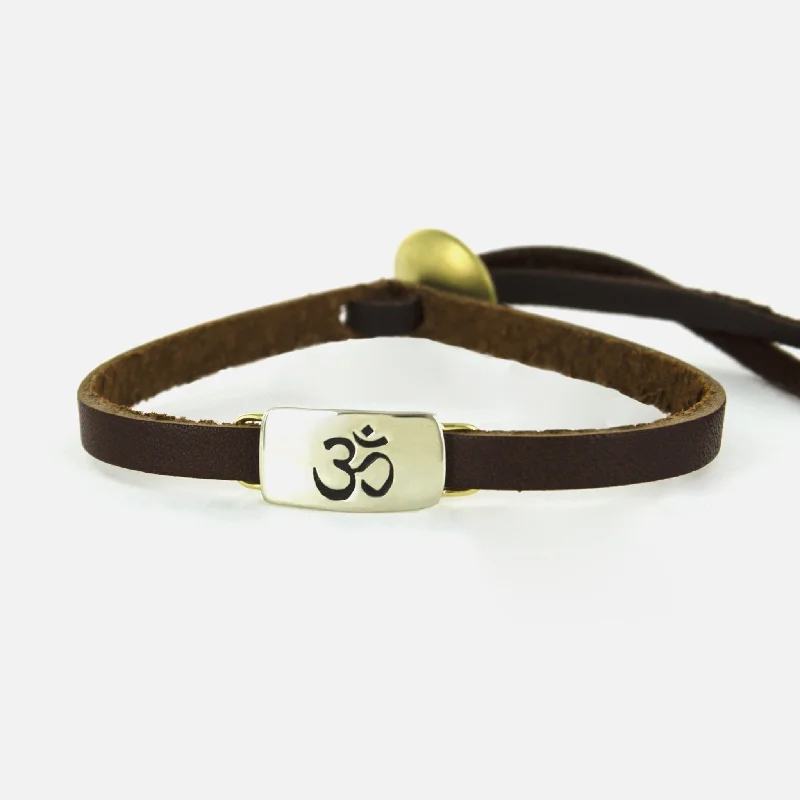 Best bangle bracelets with twisted rope designs for a textured, nautical-inspired look-Om Symbol Mixed Metal & Leather Bracelet