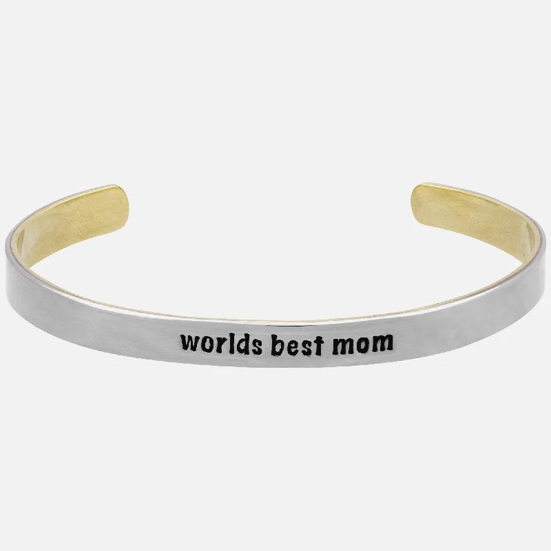 Sleek bangle bracelets with polished titanium for a modern and lightweight option-Worlds Best Mom Mixed Metals Cuff Bracelet