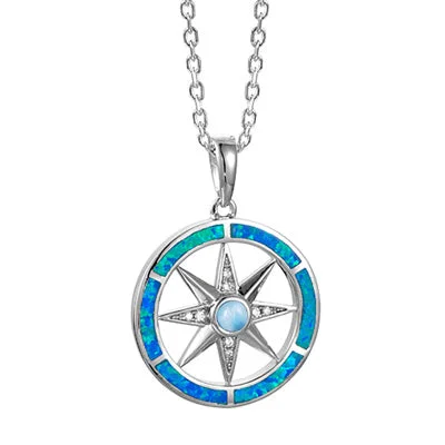 Necklaces and pendants with celestial starburst designs for a radiant look-Alamea Larimar and Opal Doublet Compass Necklace in Sterling Silver with Cubic Zirconia