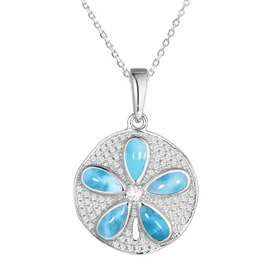 Best necklaces and pendants with infinity hearts for a romantic, eternal symbol-Alamea Larimar Sand Dollar Necklace in Sterling Silver with Cubic Zirconia