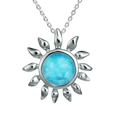 Best necklaces and pendants with cross pendants for a spiritual, meaningful symbol-Alamea Larimar Sunflower Necklace in Sterling Silver