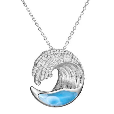 Necklaces and pendants with ocean-inspired designs for a refreshing, beachy feel-Alamea Larimar Wave Necklace in Sterling Silver with Cubic Zirconia