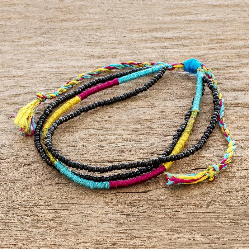 Unique bangle bracelets with colorful enamel designs for a vibrant and playful look-Alegria Adjustable Multicolored Beaded Wristband Bracelet