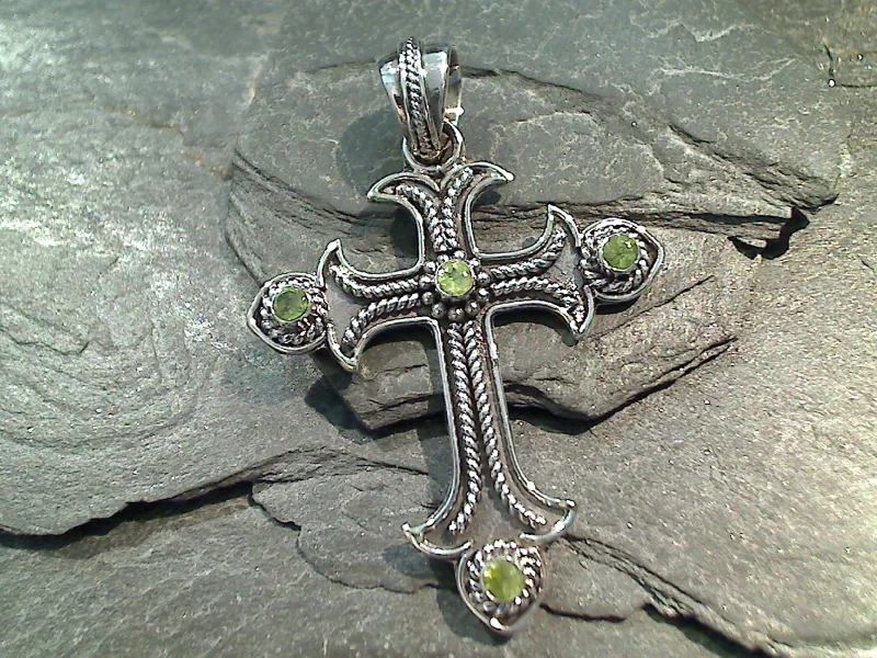 Best necklaces and pendants with statement designs for a fashionable accessory-Peridot, Sterling Silver Large Cross Pendant