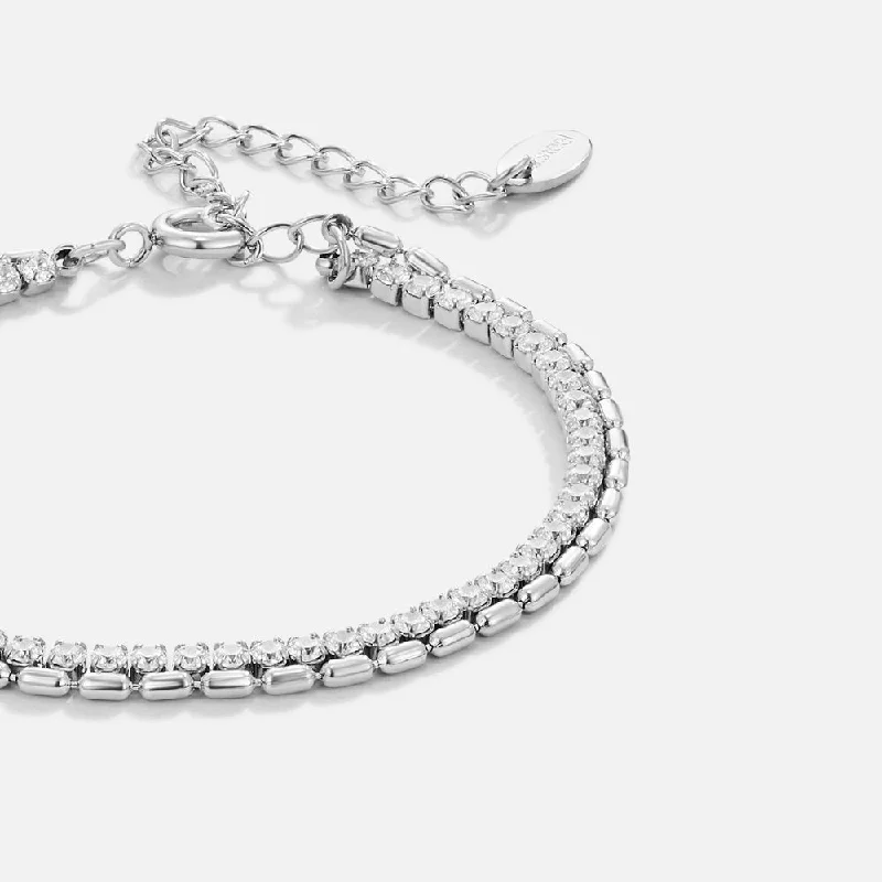 Best bangle bracelets with hand-crafted details for a unique and artisanal touch-Arelia Crystal Silver Bracelet