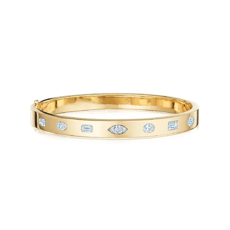 Bangle bracelets with open-ended designs for a modern and adjustable fit-Bangle with Mixed Shape Diamonds