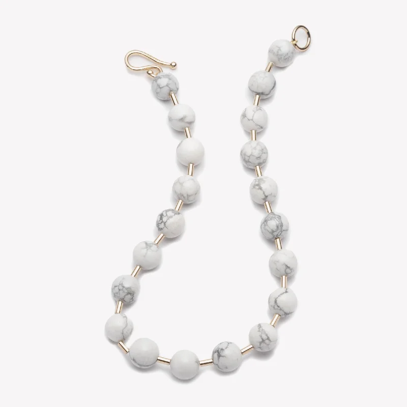 Necklaces and pendants with geometric pendants for a clean, contemporary design-BEADED BALL CHAIN NECKLACE - HOWLITE