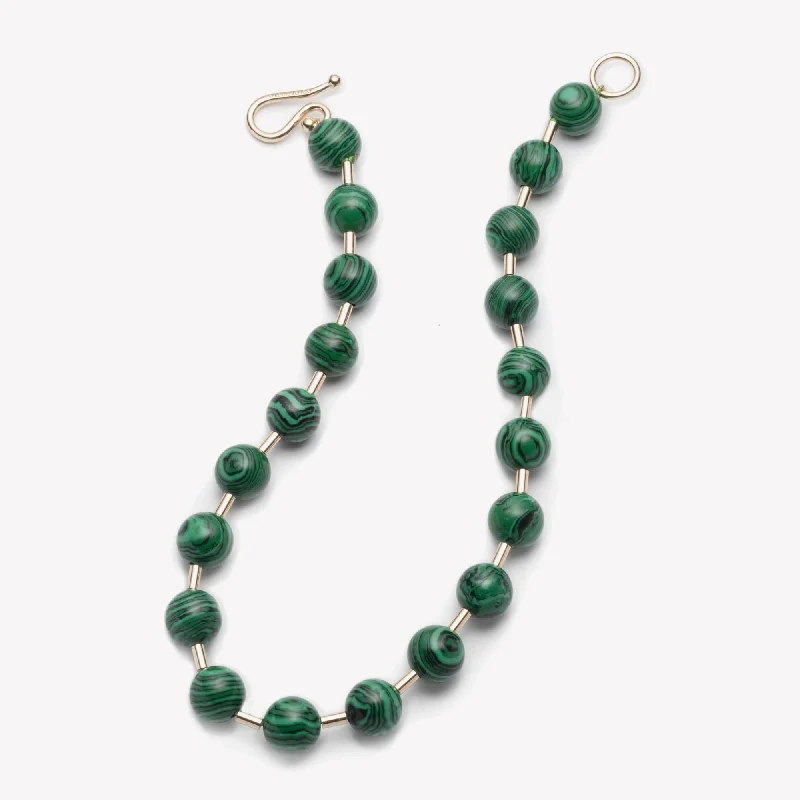 Simple necklaces and pendants with tiny charms for a delicate and casual vibe-BEADED BALL CHAIN NECKLACE - MALACHITE