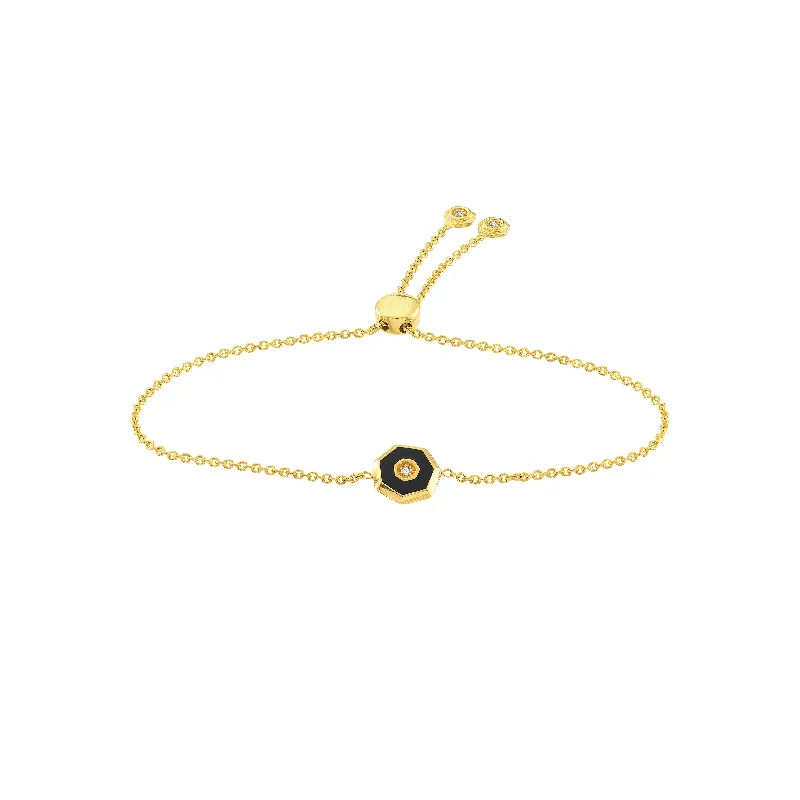 Best bangle bracelets with customizable charms for a personalized, unique piece-Black Enamel/3.9pt Diamond Bolo Bracelet