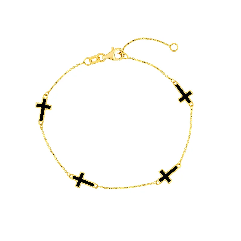 Lightweight bangle bracelets with subtle shimmer for an understated yet elegant look-Black Enamel Crosses Station Bracelet