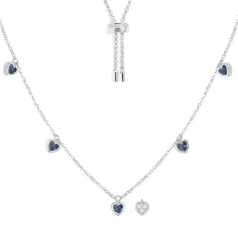 Elegant necklaces and pendants with onyx stones for a sleek, polished look-Blue & White Heart Adjustable Necklace