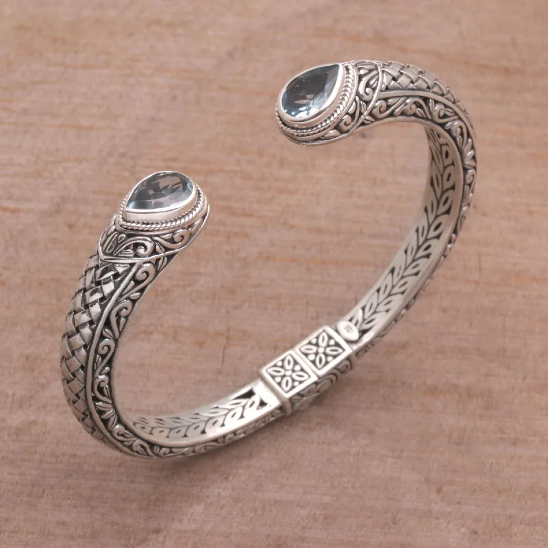 Best bangle bracelets with intricate filigree patterns for an elegant and detailed finish-Blue Topaz Tears Blue Topaz and Sterling Silver Cuff Bracelet from Indonesia