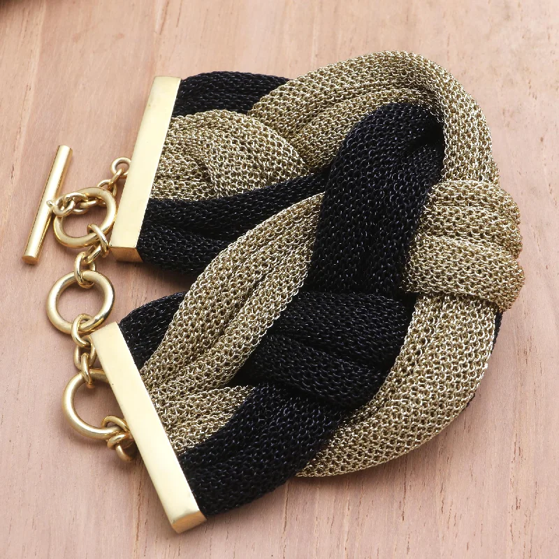 Best bangle bracelets with hand-crafted details for a unique and artisanal touch-Braided Union Black and Golden Mesh Woven Bracelet