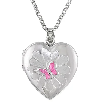 Unique necklaces and pendants with engraved messages for a sentimental gift-Butterfly Heart Locket in Sterling Silver