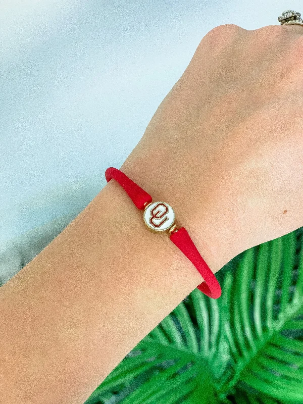 Best bangle bracelets with twisted rope designs for a textured, nautical-inspired look-Collegiate Game Day Silicone Bracelet - Oklahoma Red