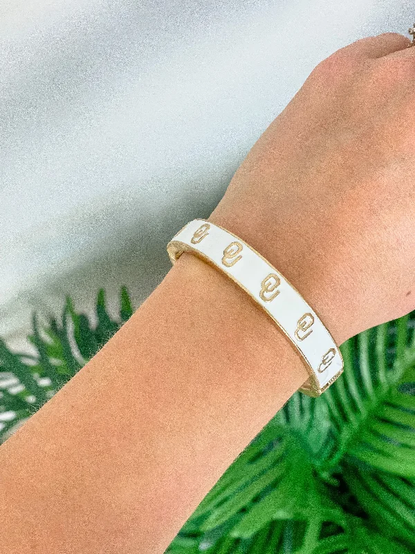 Sleek bangle bracelets with modern metallic finishes for a polished, chic design-Collegiate Gold Football Hinged Bangle Bracelet - Oklahoma White