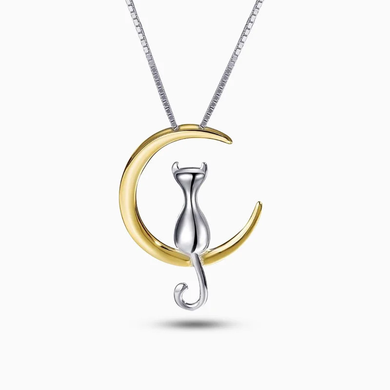 Beautiful necklaces and pendants with diamond-encrusted designs for maximum sparkle-Cat Sitting On the Moon Necklace