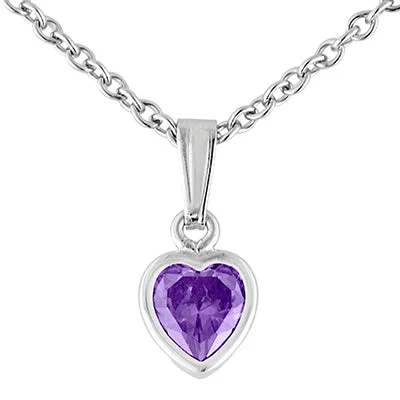 Unique necklaces and pendants with vintage-inspired designs for timeless appeal-Children February Cubic Zirconia Birthstone Heart Necklace in Sterling Silver